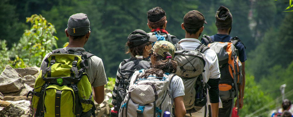 A group of friends hiking together.